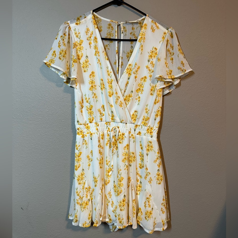 Floral white and yellow romper